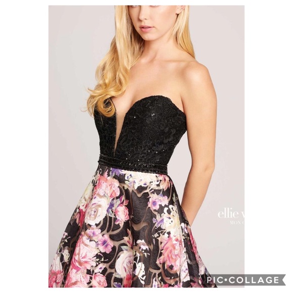 - Ellie Wilde for mon cheri strapless beaded bodice long floral gown - Picture 3 of 3